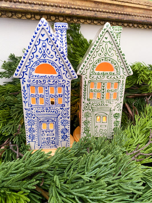 chinoiserie home decor blue and white tiny house christmas village dutch house