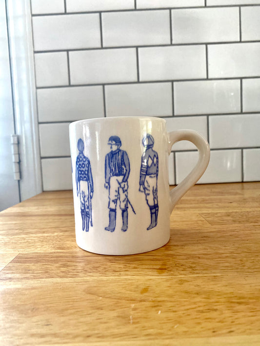 keeneland, horse racing, paddock, jockey, coffee mug, kitchen, pottery, ceramics